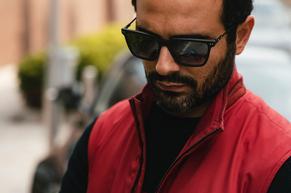 Roveri Eyewear with Andrea Mazzuca fro the new RVS carbon-titanium collection, photoshoot in Milan, Italy.